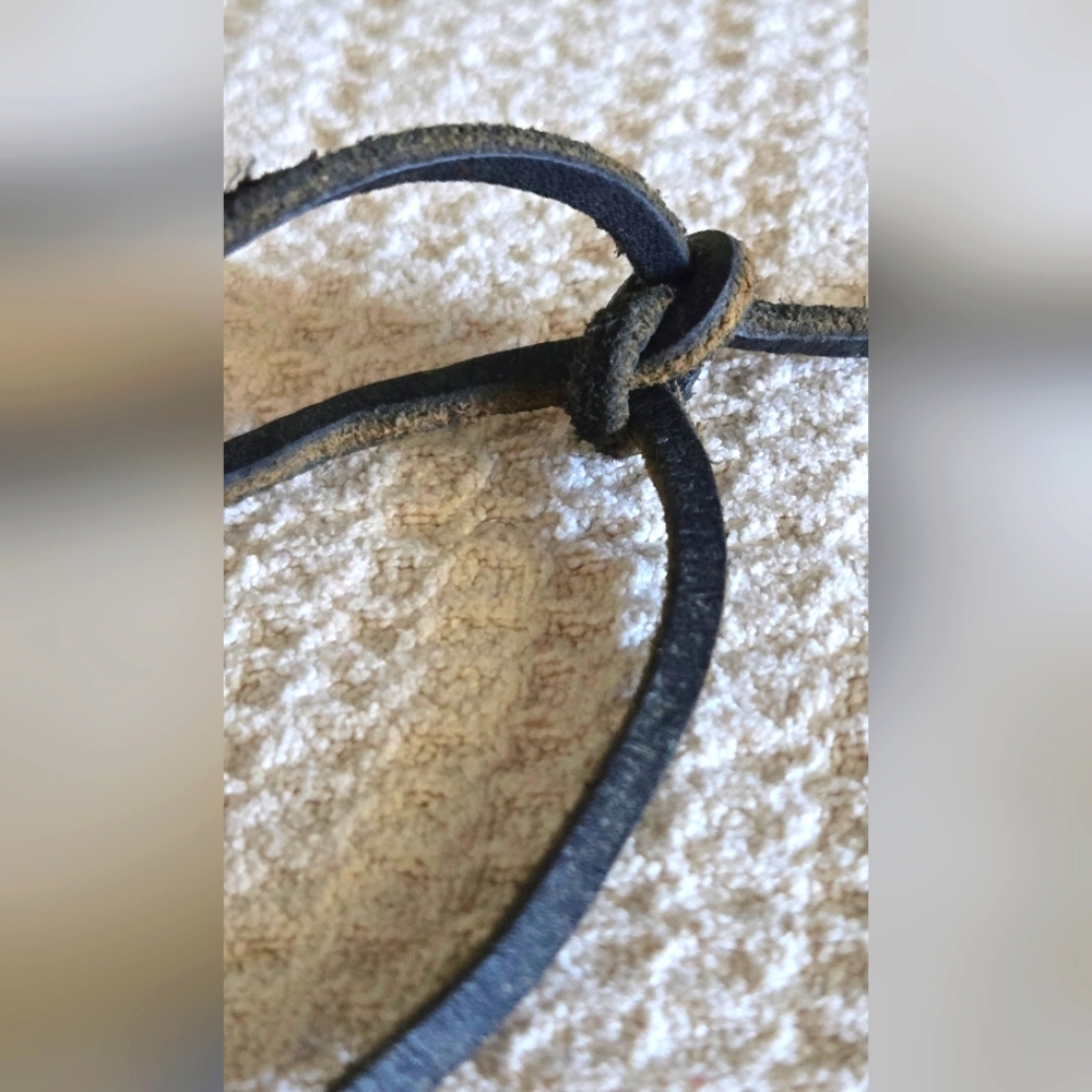 Artistic Vintage Textured Boho Metal Pendant On Genuine Leather Strap 14" - Picture 6 of 10